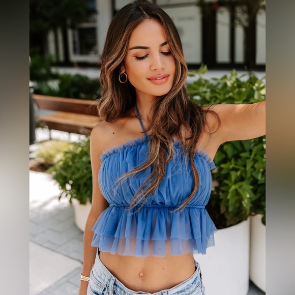Vici Tops - NWT Vici Ballerina Dreams Blue Halter Tulle Crop Top |Size XL